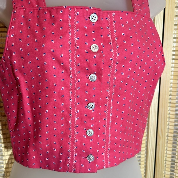 Vintage Handmade Cropped Pink Tank Top Tiny Floral Print Button Front No Size - Picture 6 of 16